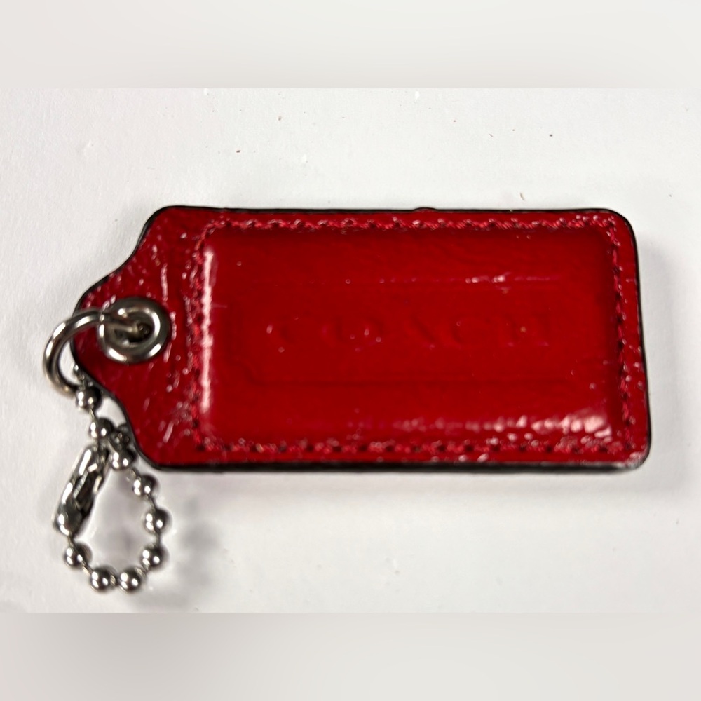 Coach Vibrant pink red Leather Key chain. Bag Charm.